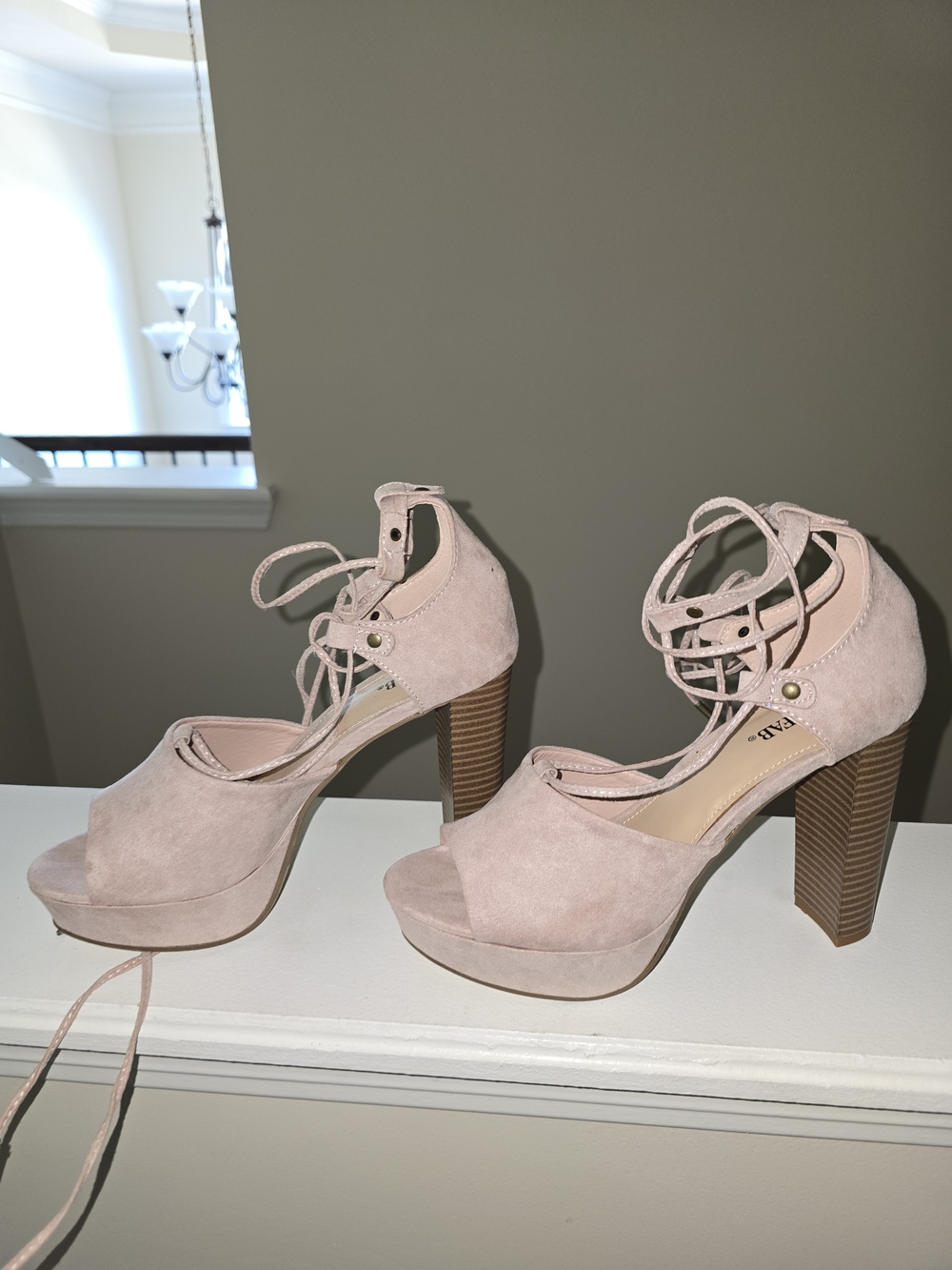 Lace-Up Suede Platform Heels in Blush Pink